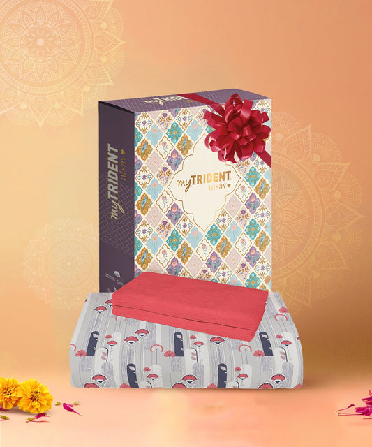 Utsav Queen Bedsheet Gift Set, Deco Daisy Pink| 120TC Cotton|2 Pillow Covers
