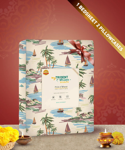 Atulaya Bharat King Bedsheet Set, Go Goa|144 TC Cotton|2 Pillow Covers