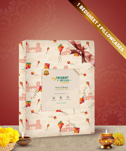 Atulaya Bharat King Bedsheet Set, Kai Po Che|144 TC Cotton|2 Pillow Covers