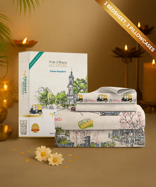 Atulaya Bharat King Bedsheet Set, Namma Bengaluru|144 TC Cotton|2 Pillow Covers