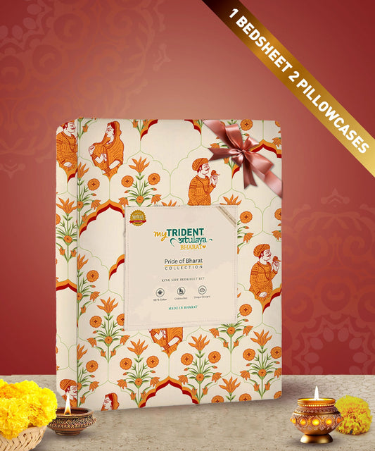 Atulaya Bharat King Bedsheet Set, Padharo Mare Desh|144 TC Cotton|2 Pillow Covers