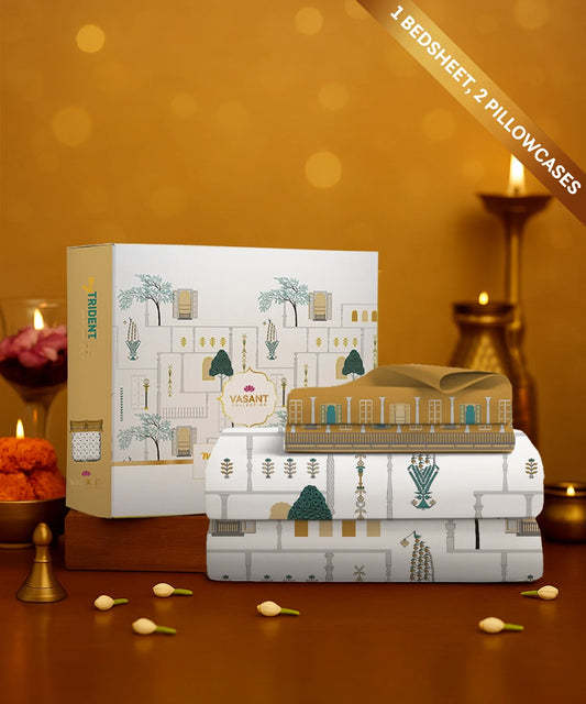 Home Essential Vasant King Bedsheet Set|144 TC Cotton |Siddhi Grey |2 Pillow Covers